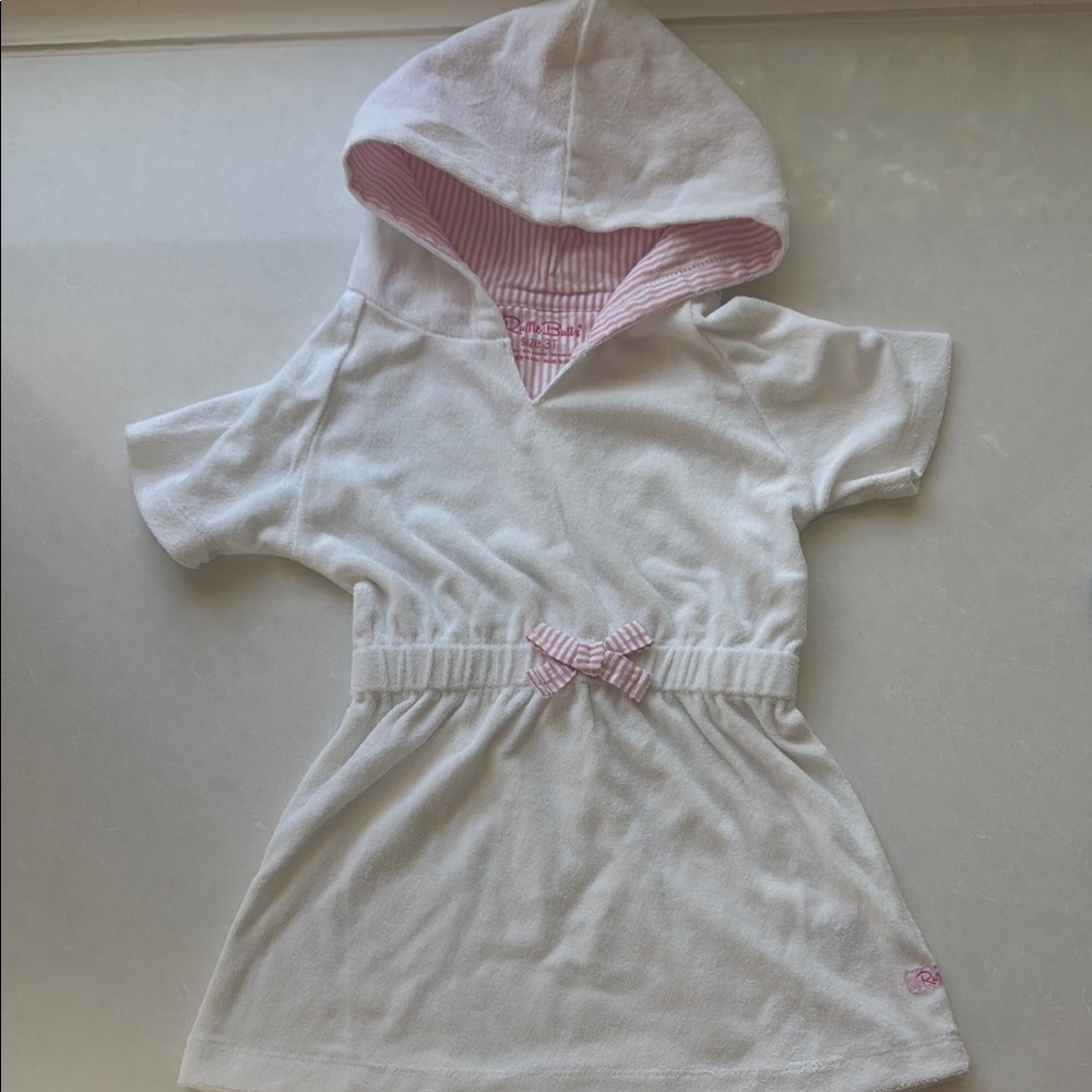 Ruffle Butts White and Pink Kids Swim Coverup